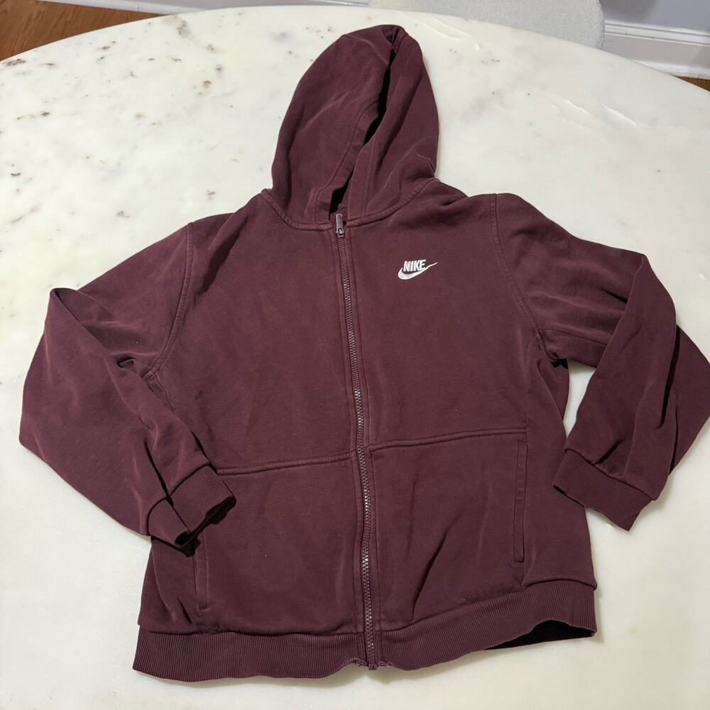 Nike Men’s Size S Maroon Full Zip Fleece Hoodie Hooded Logo Pockets